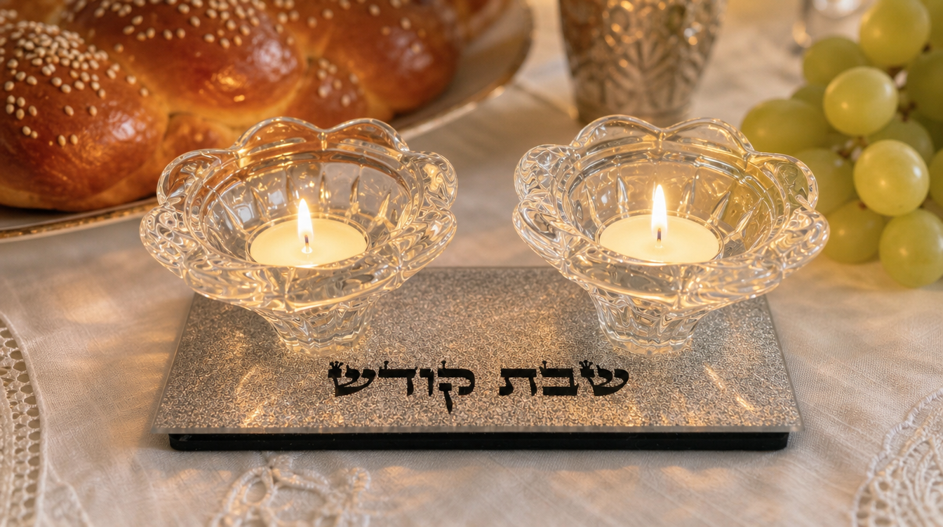 Bougeoirs Chabbat Verre Paillettes - Kiddouch Judaica – Image 3