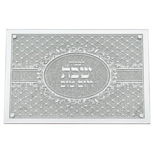 Plateau à hallah élégant en verre avec miroir et paillettes 45 x 30 cm