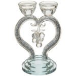Bougeoirs en forme de cœur en cristal - Pierres argentées 21 cm