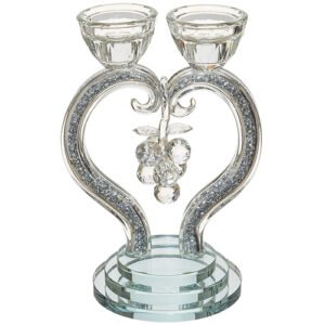 Bougeoirs en forme de cœur en cristal - Pierres argentées 21 cm