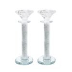 Paire de bougeoirs en cristal avec pierres blanches 20 cm - coffret satin noir