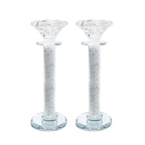 Paire de bougeoirs en cristal avec pierres blanches 20 cm - coffret satin noir